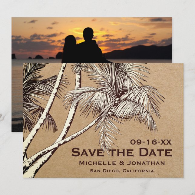 Save The Date PHOTO Palm Tree Beach Tropical Mariage (Devant / Derrière)