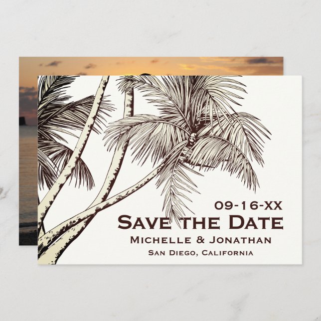 Save The Date PHOTO Palm Tree Beach Tropical Mariage (Devant / Derrière)
