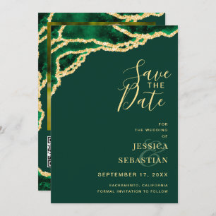 Save The Date Photo personnalisée QR Code Emerald Green Agate Mo