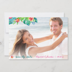 Save The Date Photo Plage Tropicale Berry Pink Turquoise Floral 