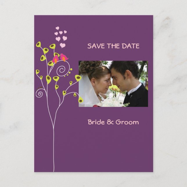 Save the Date Photo postcards, love birds Announcement Postcard (Front)
