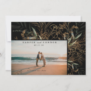 Save The Date Photo Premium Black Elegant Boho Sage Eucalyptus P