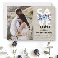 Save the Date Photo Pretty Purple Blue Flowers