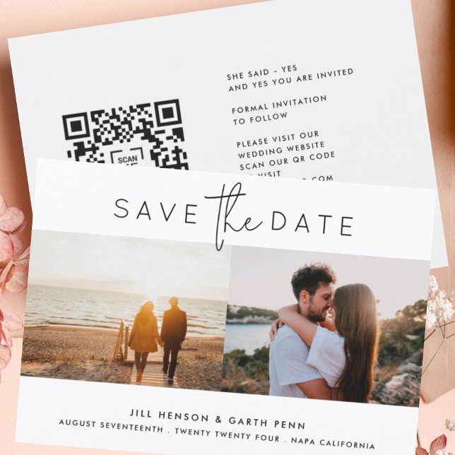Save The Date Photo QR de code moderne modifiable noir blanc (Créateur téléchargé)