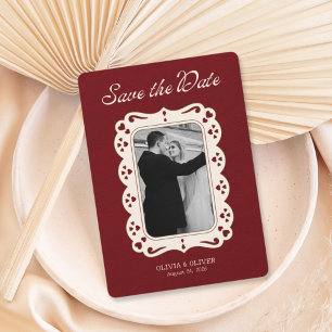 Save The Date Photo rétro en dentelle de Bourgogne 