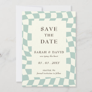 Save The Date Photo Retro Super Green Checkerboard