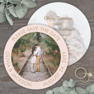 Save The Date Photo ronde unique Mariage d'or rose rose moderne