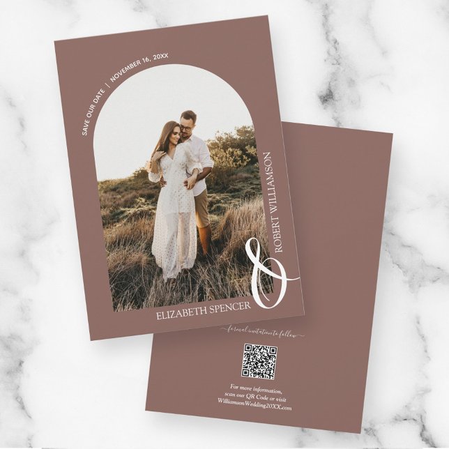 Save The Date Photo Rose de code QR Taupe Mariage (Créateur téléchargé)