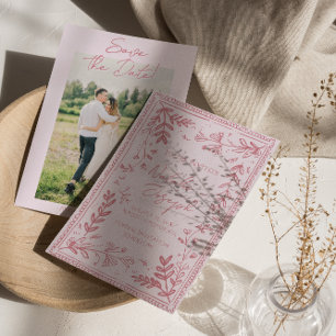 Save The Date Photo Rose Fleurs Dessinées à la Main Jardin Enreg