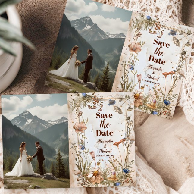 Save The Date Photo Russe Aquarelle Mariage de bois (Créateur téléchargé)