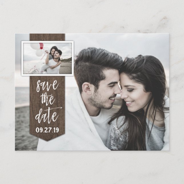Save the Date Photo Rustic Barn Wood Wedding Announcement Postcard (Front)