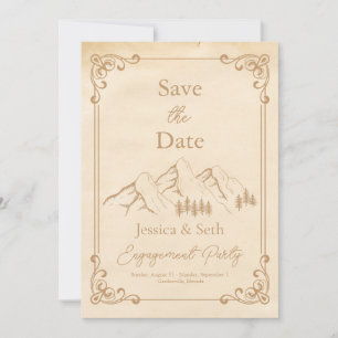 Save The Date Photo Rustic Woods Mountain Sketch Fiançailles