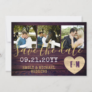 Save The Date Photo Rustique Enregistrer La Date Purple Gold
