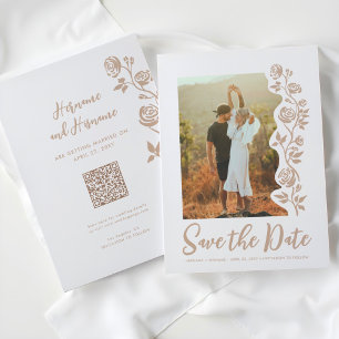Save The Date Photo Sable Beige Main dessinée Rose QR Code Websi