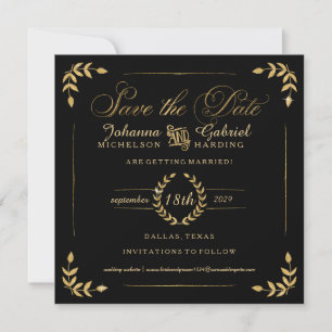 Save The Date Photo Save the Date, Gold Laurel Leaf Typographie