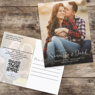 Save the Date Photo Script QR Code Overlay Announcement Postcard