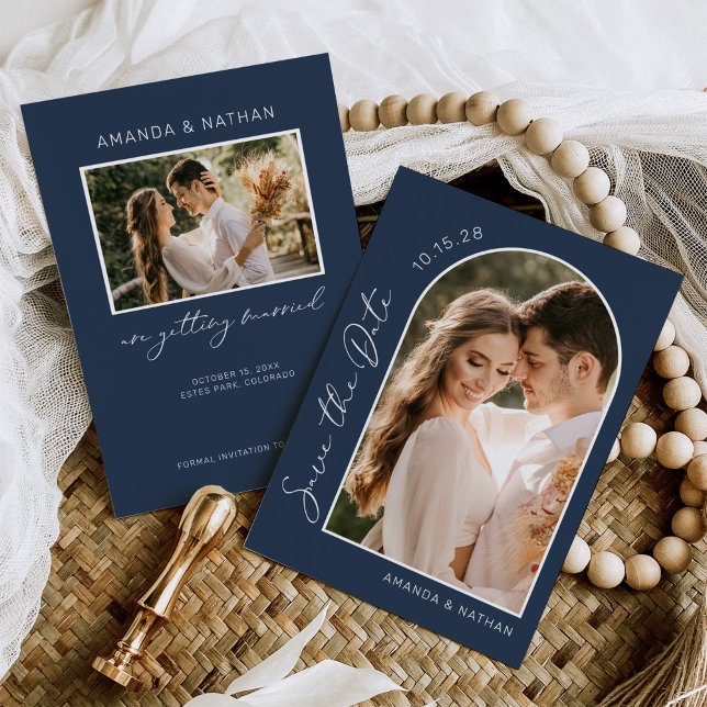 Save The Date Photo Simple Elegant Mariage bleu marine (Créateur téléchargé)