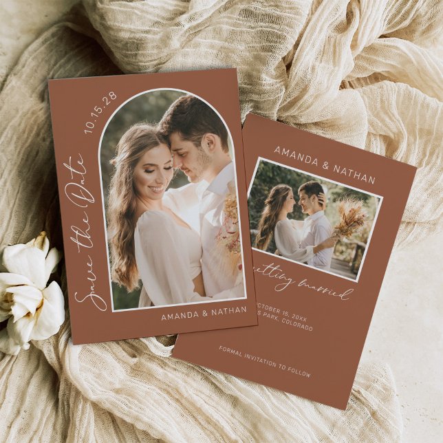 Save The Date Photo Simple Elegant Mariage en terre cuite (Créateur téléchargé)