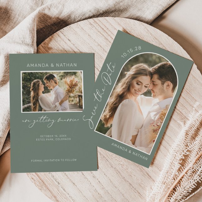 Save The Date Photo Simple Elegant Sage Green Mariage (Créateur téléchargé)