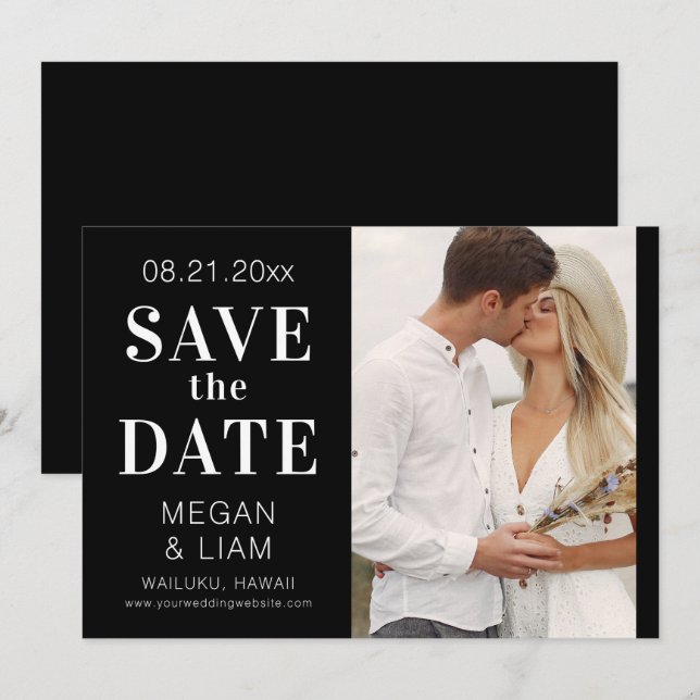 Save The Date Photo simple moderne en noir et blanc (Devant / Derrière)