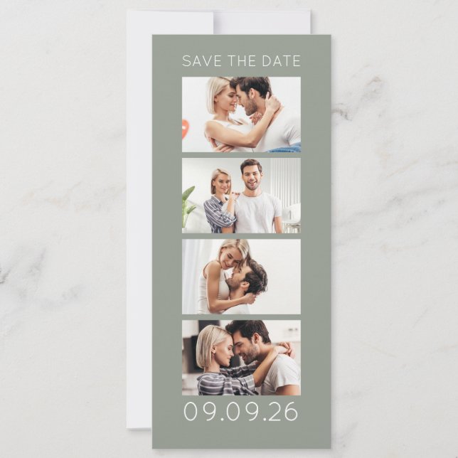 Save The Date Photo Strip 4 Pictures QR Photobooth Wedding Sage (Devant)