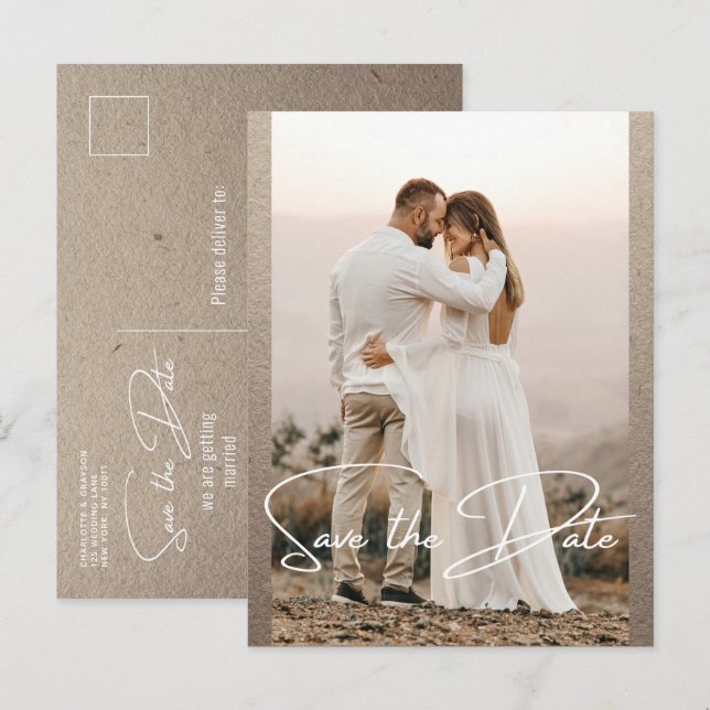 Save The Date Photo Stylish Rustic Wedding  Announcement Postcard (Front/Back)