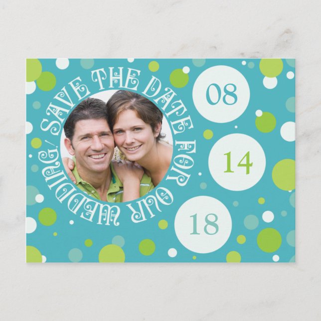 Save The Date Photo Template Blue Green Wedding (Front)