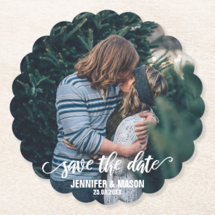 Save The Date Photo Template Calligraphy Script Paper Coaster