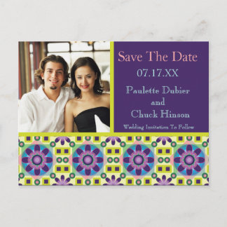 Save The Date Photo Template Purple Green Colours