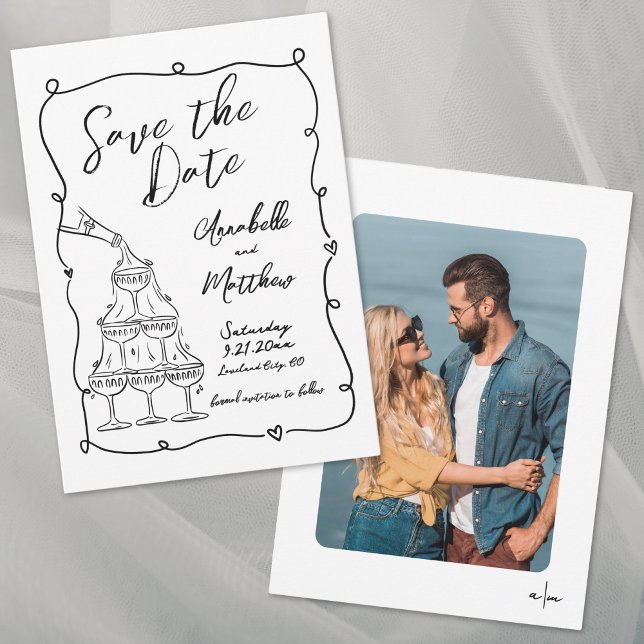 Save The Date Photo tirée à la main Mariage lunaire (Hand Drawn Photo Whimsical Wedding Save the Date)