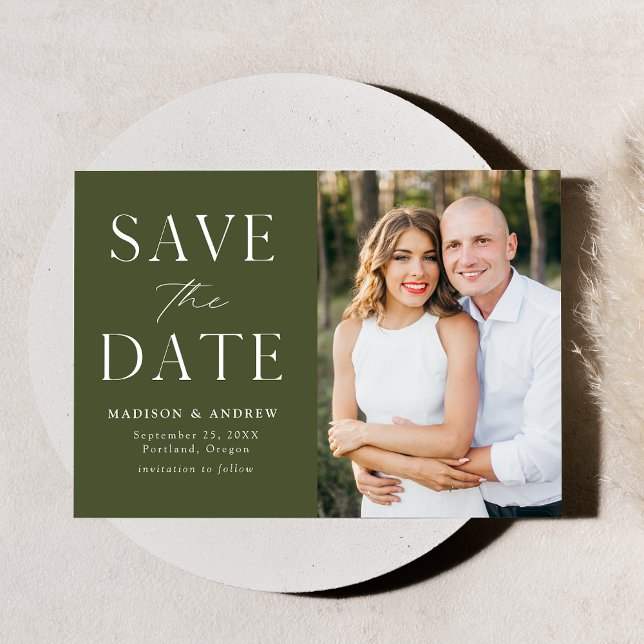 Save The Date Photo verte Olive Elégante (Créateur téléchargé)