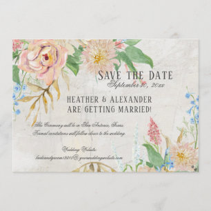 Save the Date Photo Watercolor Boho Floral Marble Invitation