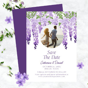 Save The Date Photo Watercolor Wisteria Floral Script Mariage