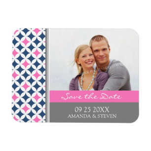 Save the Date Photo Wedding Magnet Grey Blue Pink