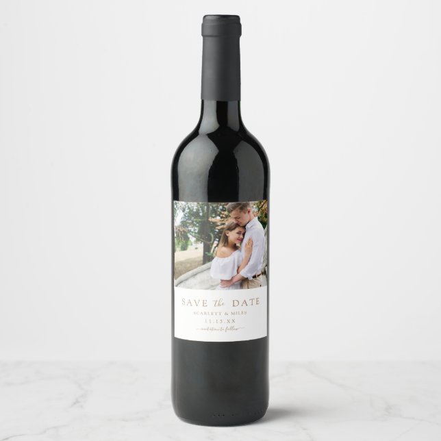 Save The Date Photo Wedding Wine Label (Front)
