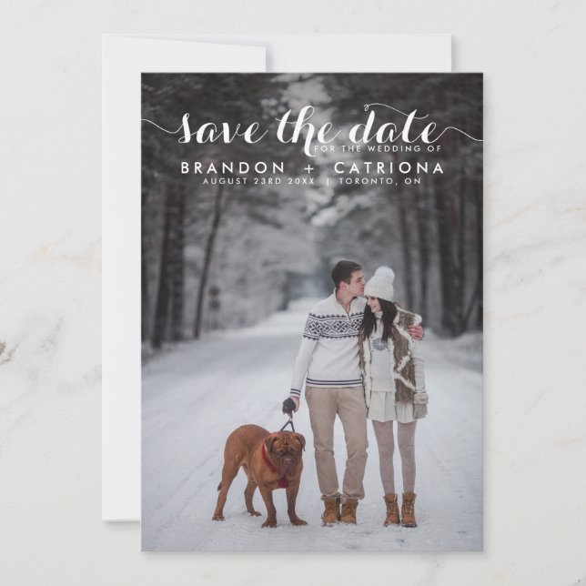 Save The Date Photo Whimsical Script Blanc Enregistrer La Date (Devant)