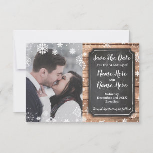 Save The Date Photo Winter Holidays Snowflake Wood