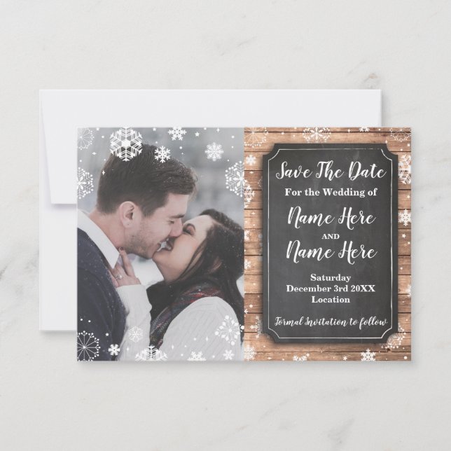 Save The Date Photo Winter Holidays Snowflake Wood (Front)