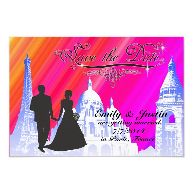 SAVE THE DATE PHOTO WITH VIEW OF PARIS, FRANCE (Front)