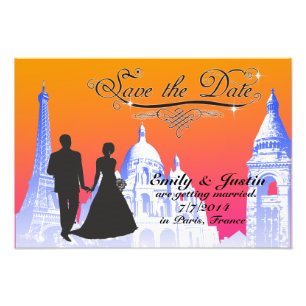 SAVE THE DATE PHOTO WITH VIEW OF PARIS, FRANCE PRINT