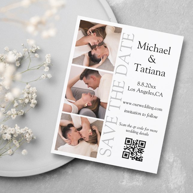 Save The Date photobooth script moderne 3 photos code qr minimum (Créateur téléchargé)