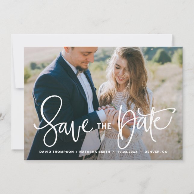 Save The Date Photographie blanc joli main Enregistrer la date (Devant)
