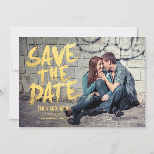 Save The Date Photographie Brossée Élégamment Enregistrer La Car (Devant)