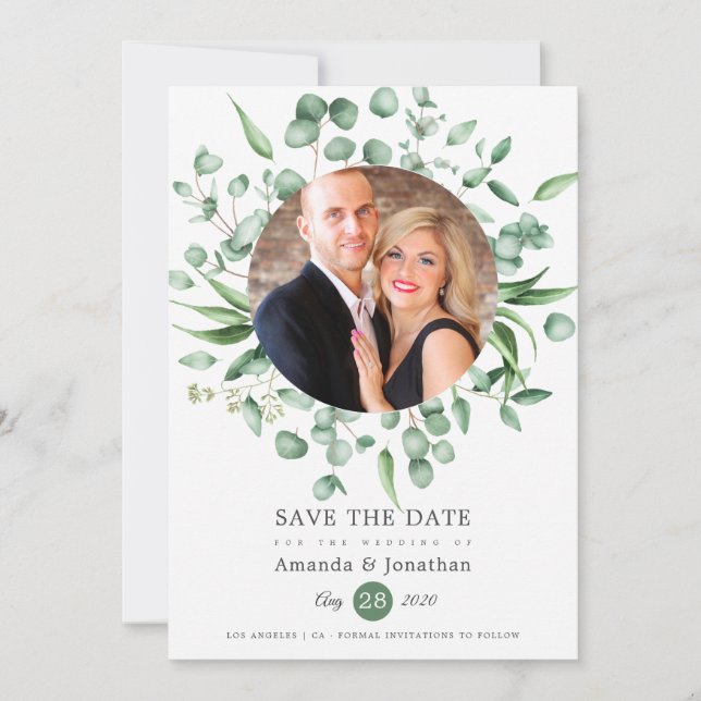 Save The Date Photographie de mariage à la verdure d'eucalyptus (Devant)