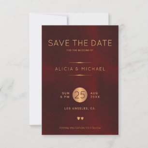 Save The Date Photographie de mariage en or bordeaux de luxe