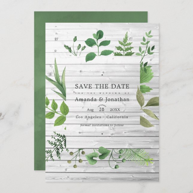 Save The Date Photographie de mariage rustique en forêt verdoyan (Devant / Derrière)