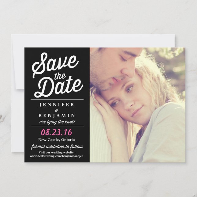 Save The Date Photographie de script rétro noir et rose Enregist (Devant)