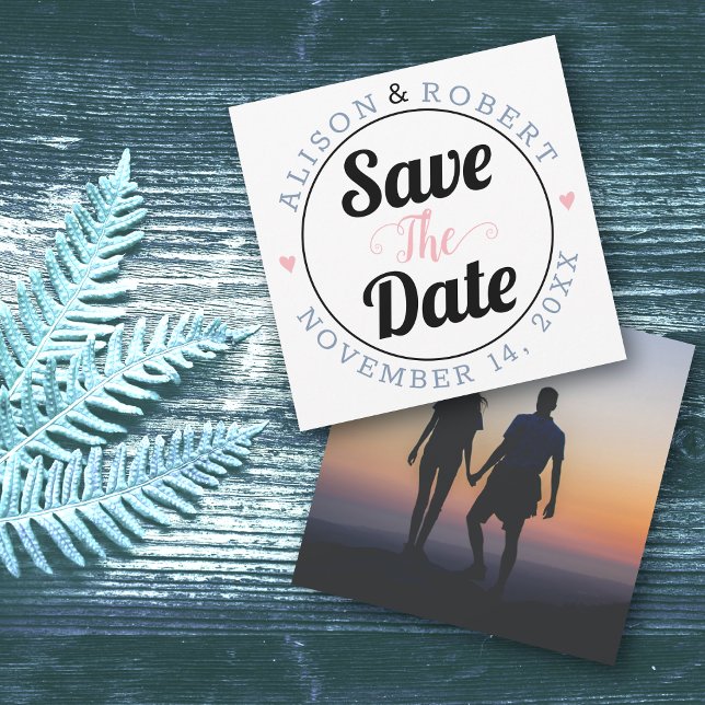 Save The Date Photographie de typographie bleu et rose poussiére (Créateur téléchargé)