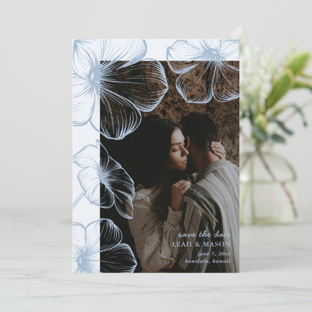 Save The Date Photographie florale bleu foncé moderne Mariage él (Debout devant)