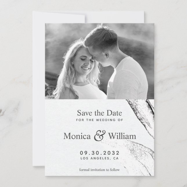 Save The Date Photographie mariage moderne en noir et blanc (Devant)